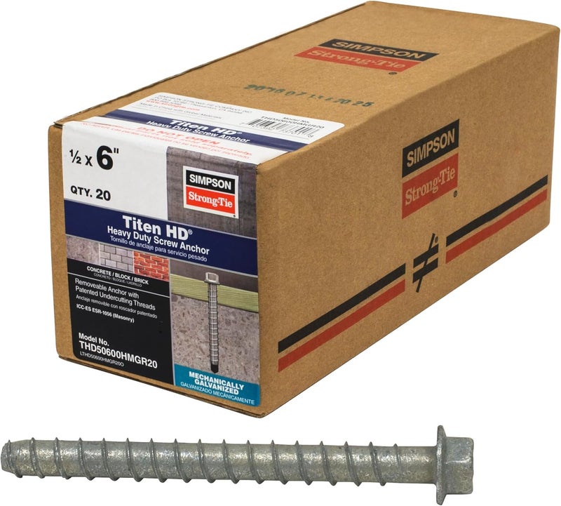 Simpson StrongTie THD50600HMG Titen HD 1/2 in. x 6 in. Mechanically Galvanized Heavy-Duty Screw Anchor (20-Qty) - Image 2